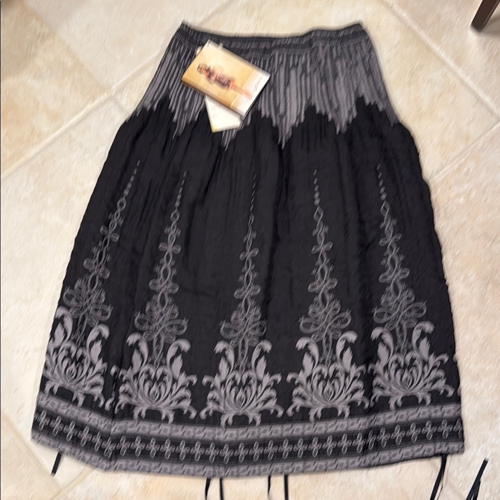 Lapis Black and Silver Smocked Bubble Midi Skirt
